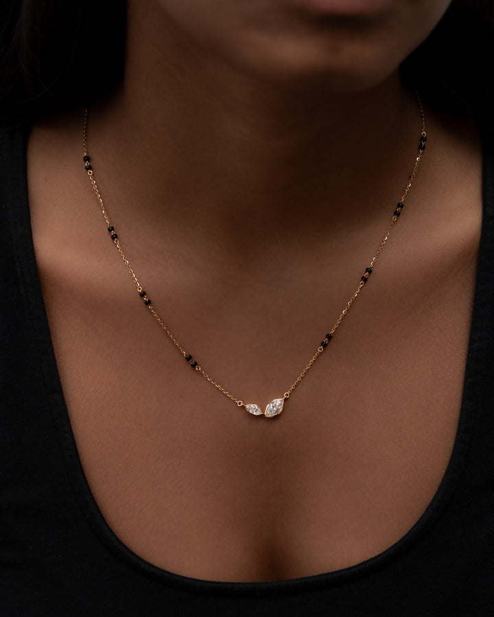 Víya Bezel Two/Double Marquise Diamond Mangalsutra Traditional Necklace 18K on body