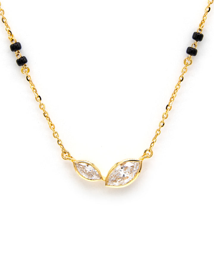 Víya Bezel Two/Double Marquise Diamond Mangalsutra Traditional Necklace 18K