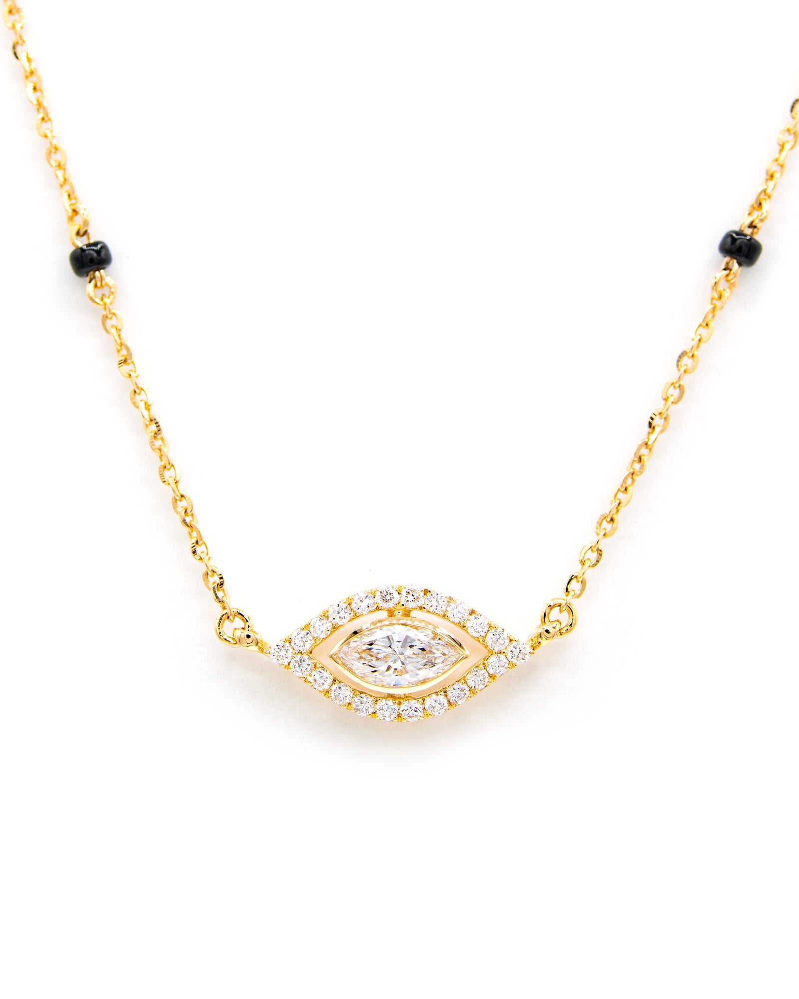 Víya Bezel Marquise and Round Diamond Evil Eye Mangalsutra Traditional Necklace 18K