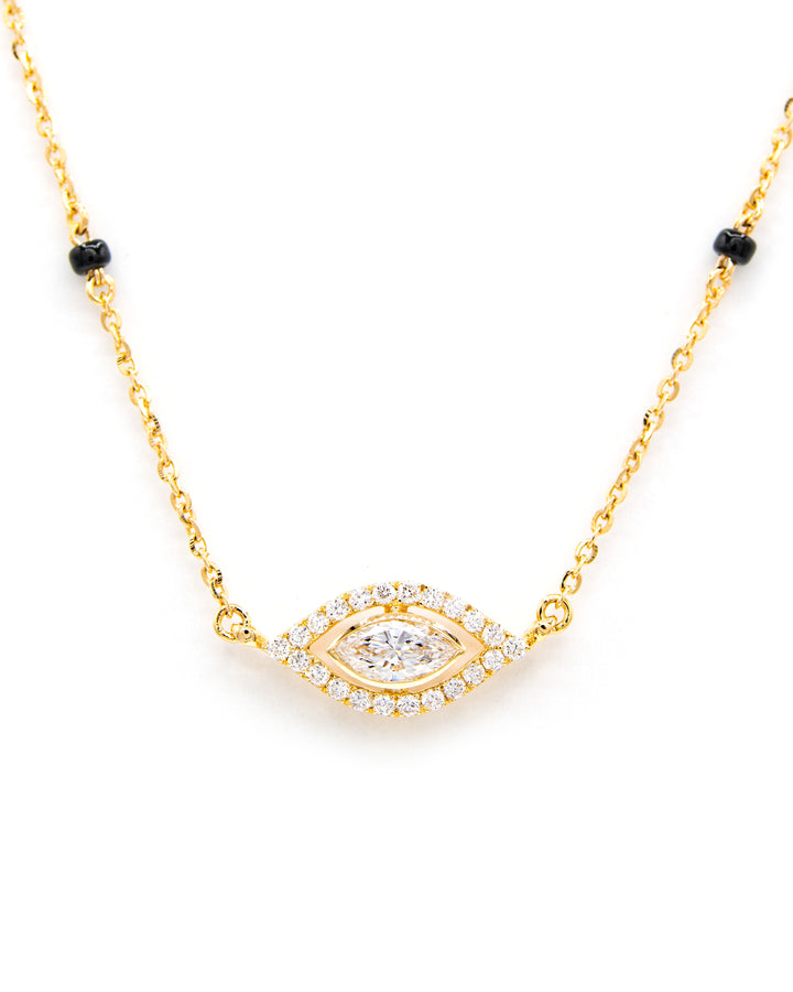 Víya Bezel Marquise and Round Diamond Evil Eye Mangalsutra Traditional Necklace 18K