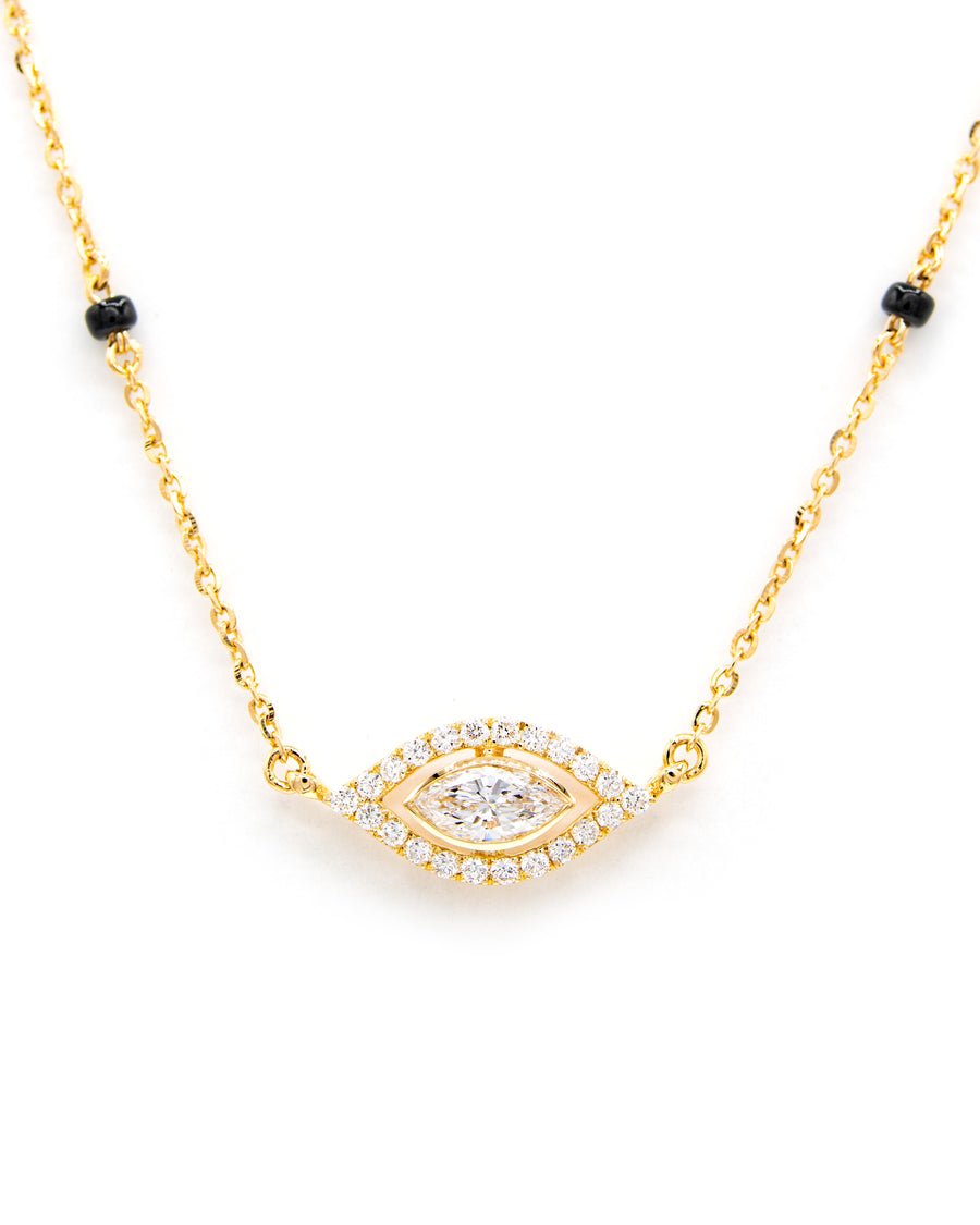 Víya Bezel Marquise and Round Diamond Evil Eye Mangalsutra Traditional Necklace 18K
