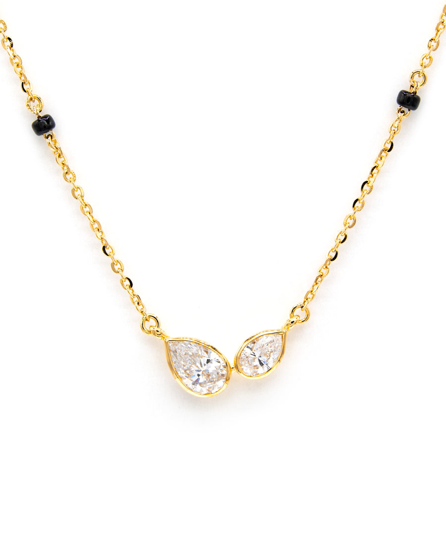 Víya Bezel Two/Double Pear Diamond Mangalsutra Traditional Necklace 18K