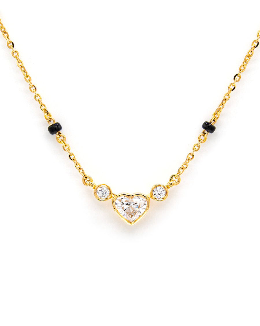 Víya Bezel Heart and Round Diamond Mangalsutra Traditional Necklace 18K