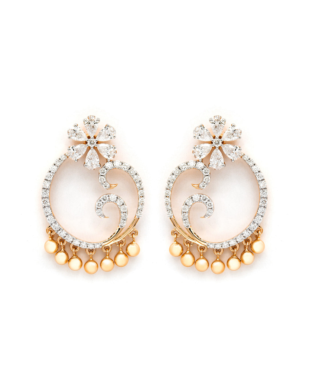 Víya Pear and Round Diamond Jhumkas Traditional Dangling Earrings Yellow Gold 18K