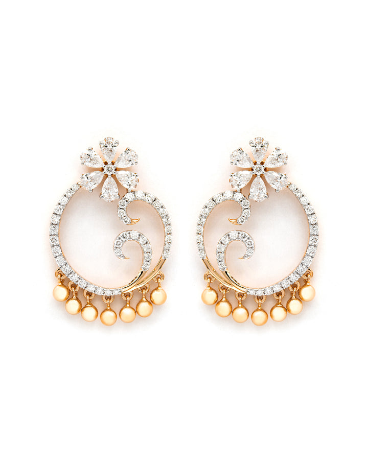 Víya Pear and Round Diamond Jhumkas Traditional Dangling Earrings Yellow Gold 18K