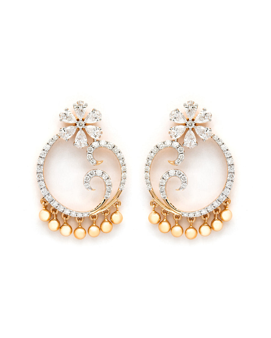 Víya Pear and Round Diamond Jhumkas Traditional Dangling Earrings Yellow Gold 18K