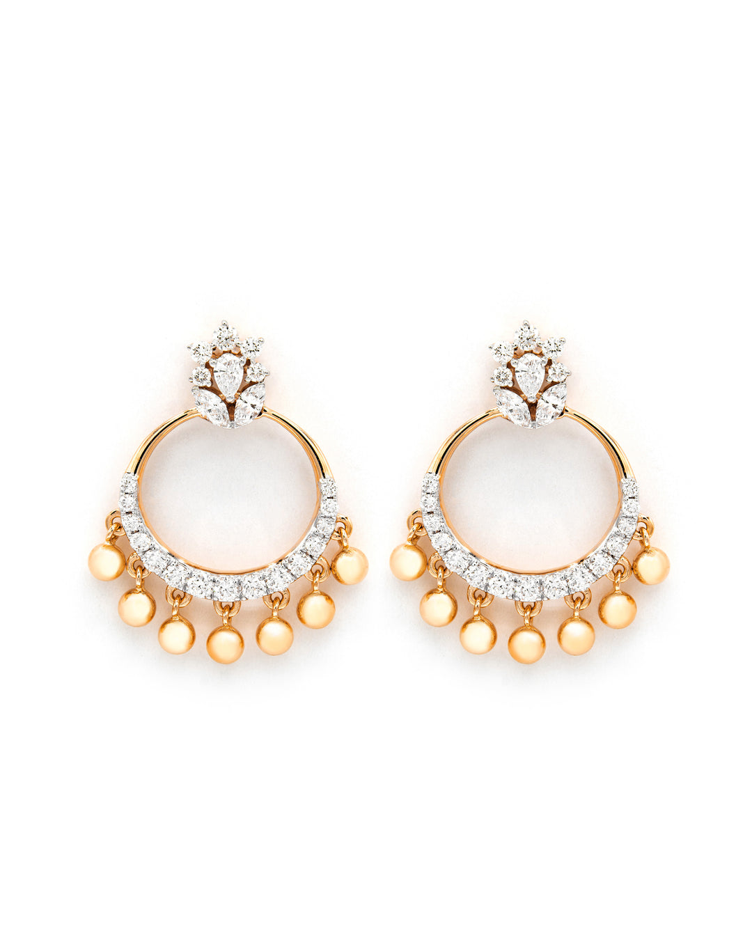 Víya Marquise, Pear and Round Diamond Jhumkas Traditional Dangling Earrings Yellow Gold 18K
