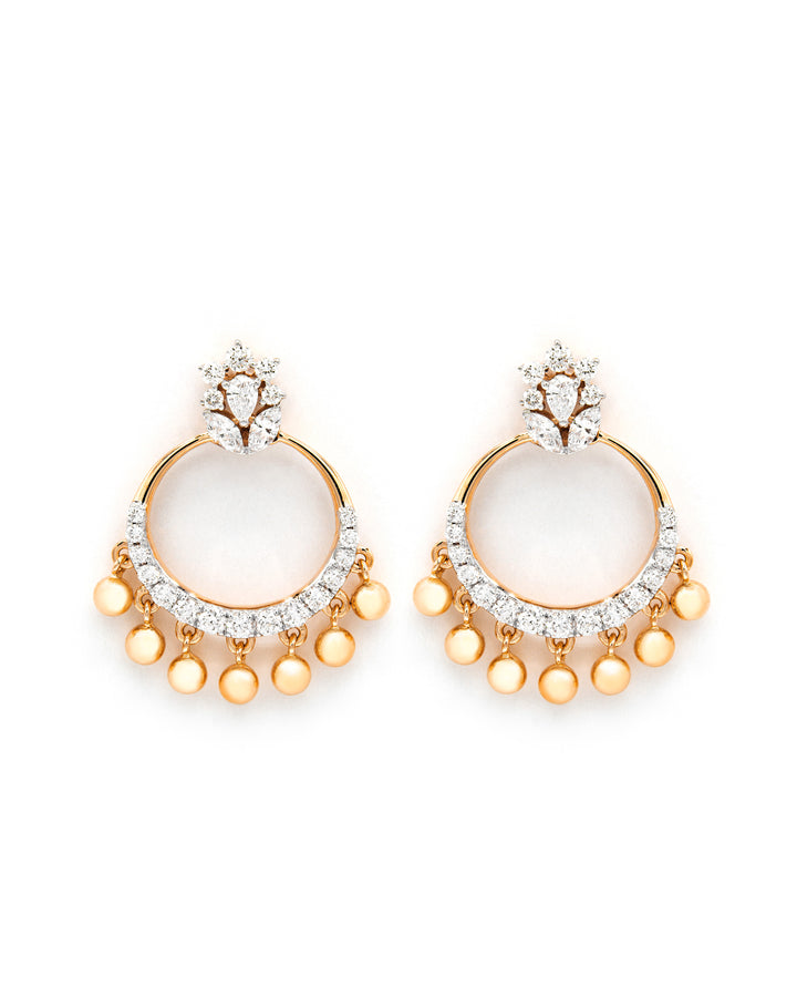 Víya Marquise, Pear and Round Diamond Jhumkas Traditional Dangling Earrings Yellow Gold 18K
