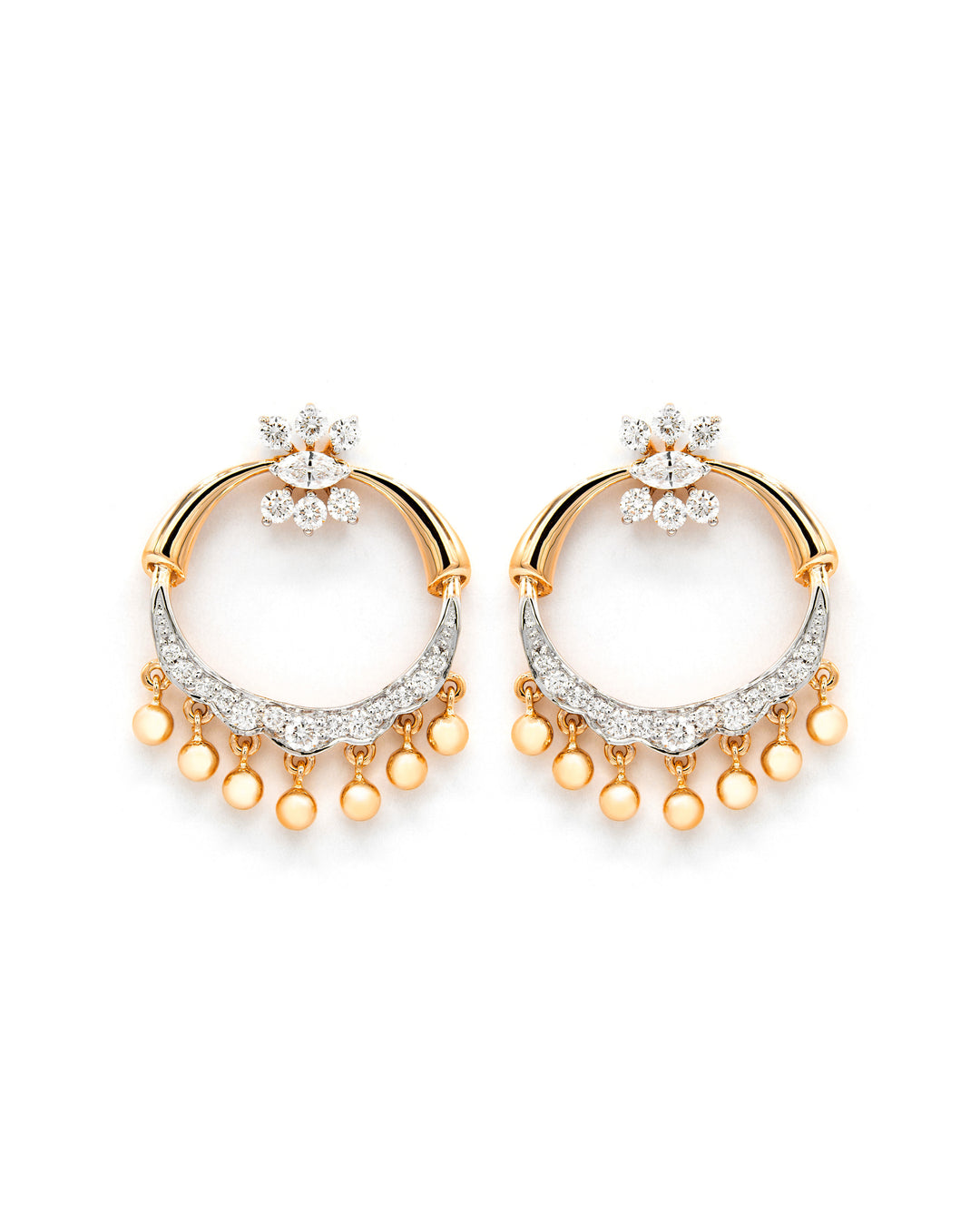Víya Marquise and Round Diamond Jhumkas Traditional Dangling Earrings Yellow Gold 18K