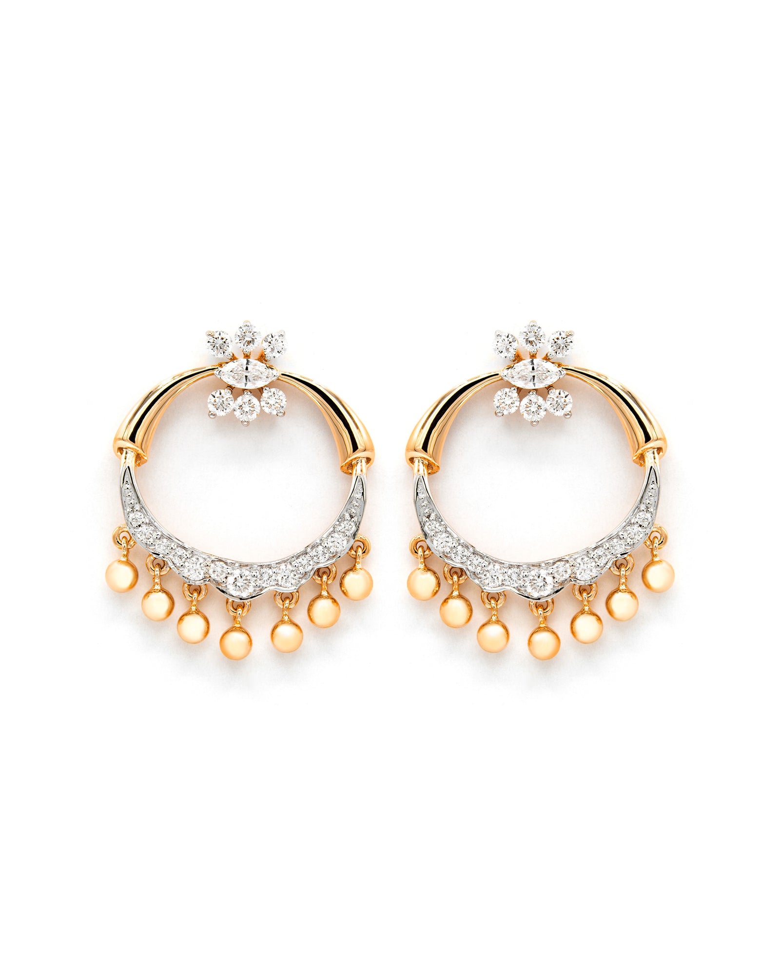 Víya Marquise and Round Diamond Jhumkas Traditional Dangling Earrings Yellow Gold 18K