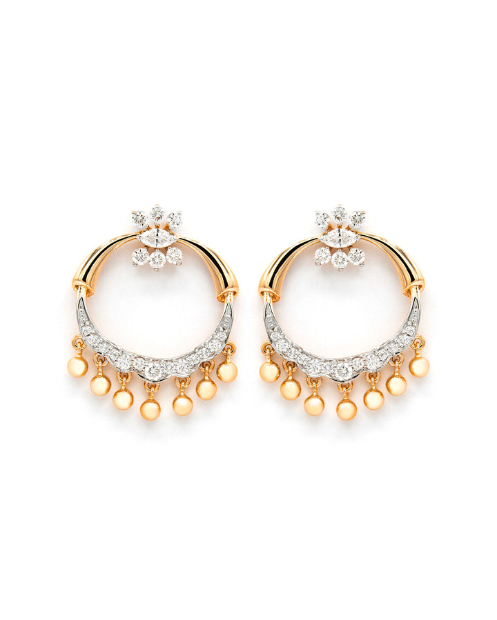 Víya Marquise and Round Diamond Jhumkas Traditional Dangling Earrings Yellow Gold 18K