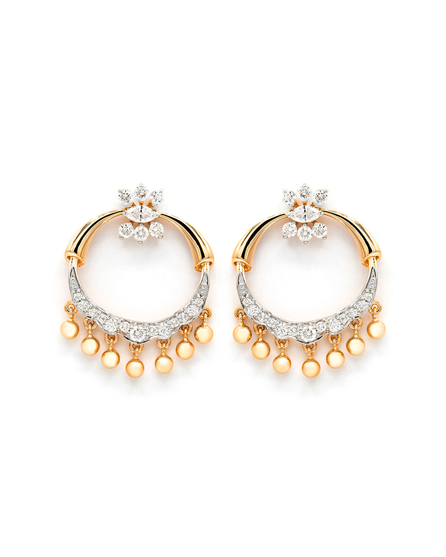 Víya Marquise and Round Diamond Jhumkas Traditional Dangling Earrings Yellow Gold 18K