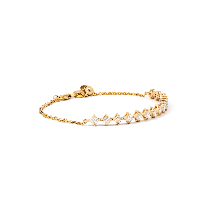Víya Asscher Shape Diamond Adjustable Tennis Bracelet Yellow Gold 14K