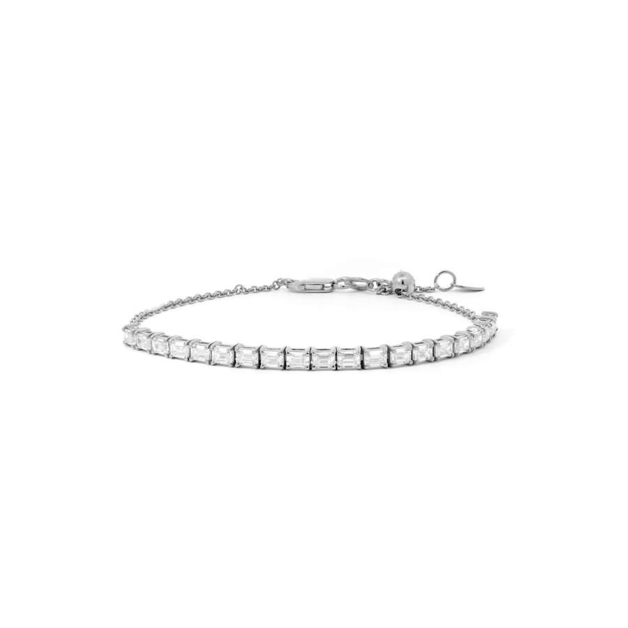 Víya Emerald Shape Diamond Adjustable Tennis Bracelet White Gold 14K