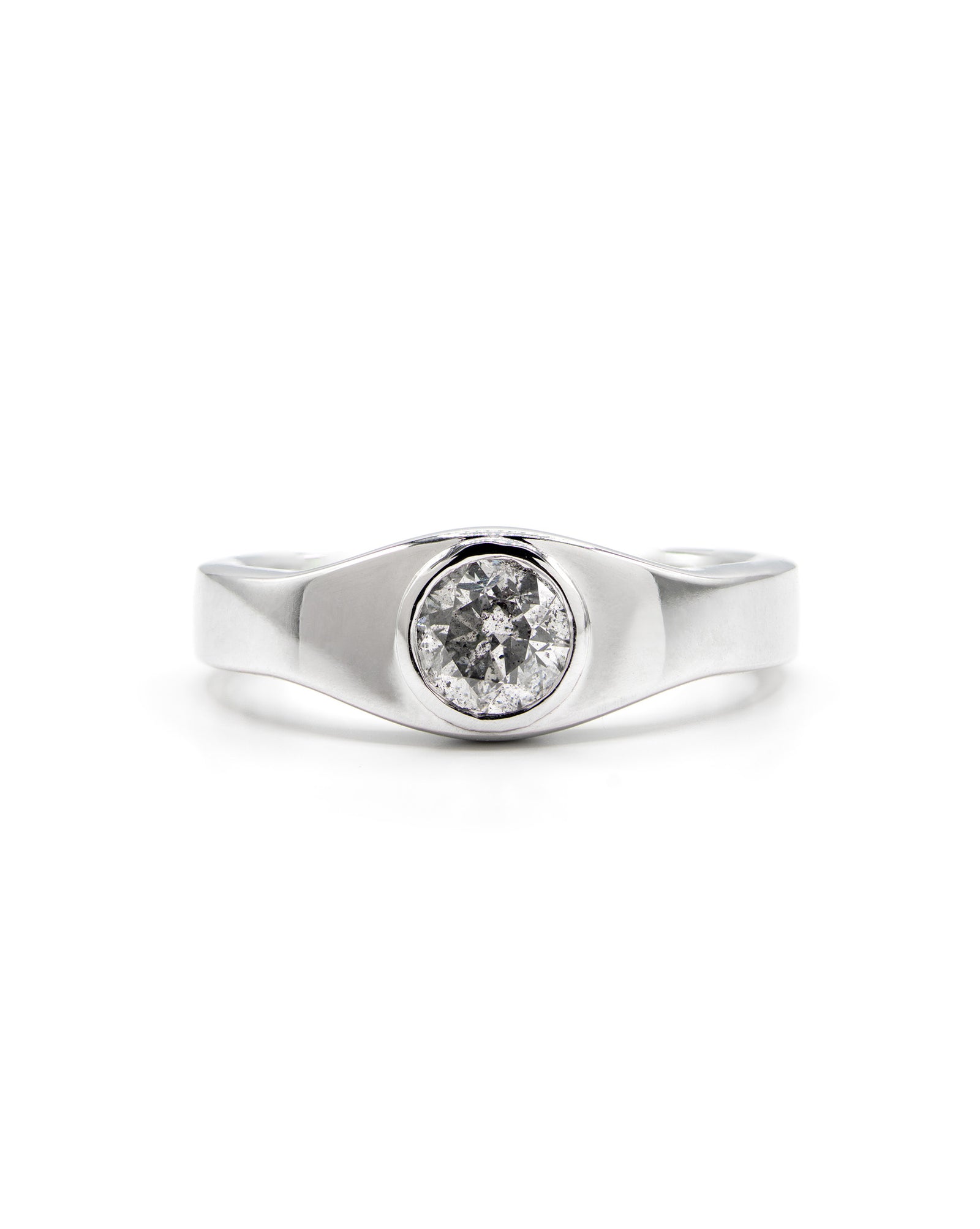 Solitaire Round Diamond Cuff Ring White Gold