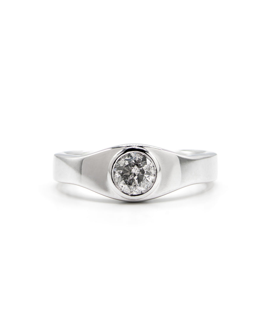 Solitaire Round Diamond Cuff Ring White Gold