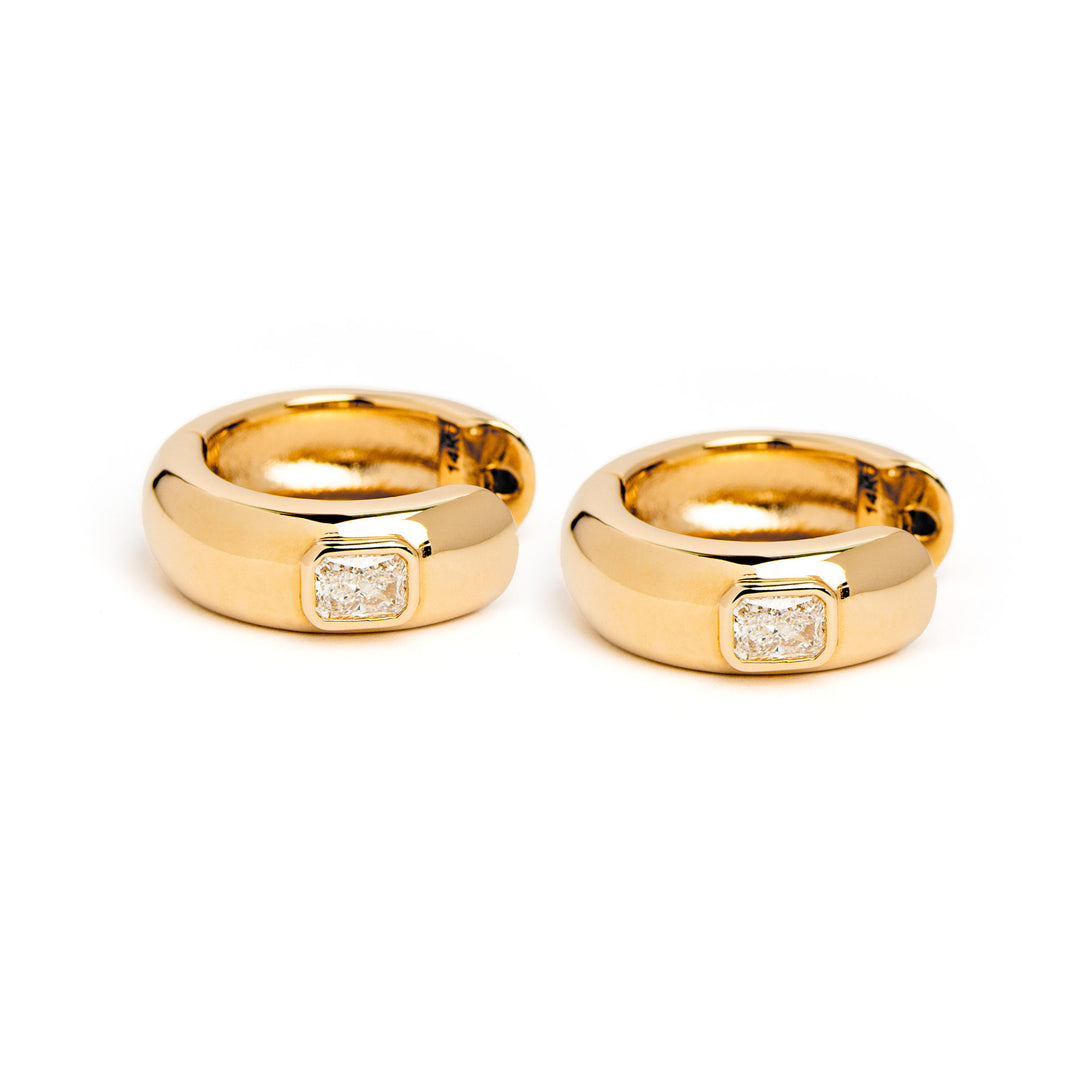 Radiant Diamond Bezel Huggie Earrings Yellow Gold