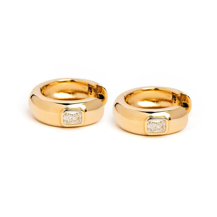 Radiant Diamond Bezel Huggie Earrings Yellow Gold
