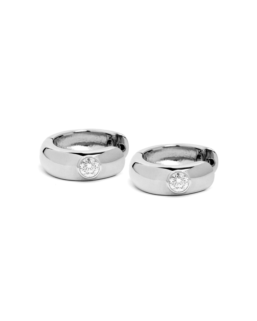 Round Diamond Bezel Huggie Earrings White Gold