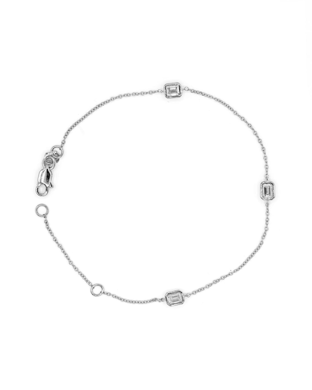 Víya Emerald Shape Diamond Bezel Tennis Bracelet White Gold 14K