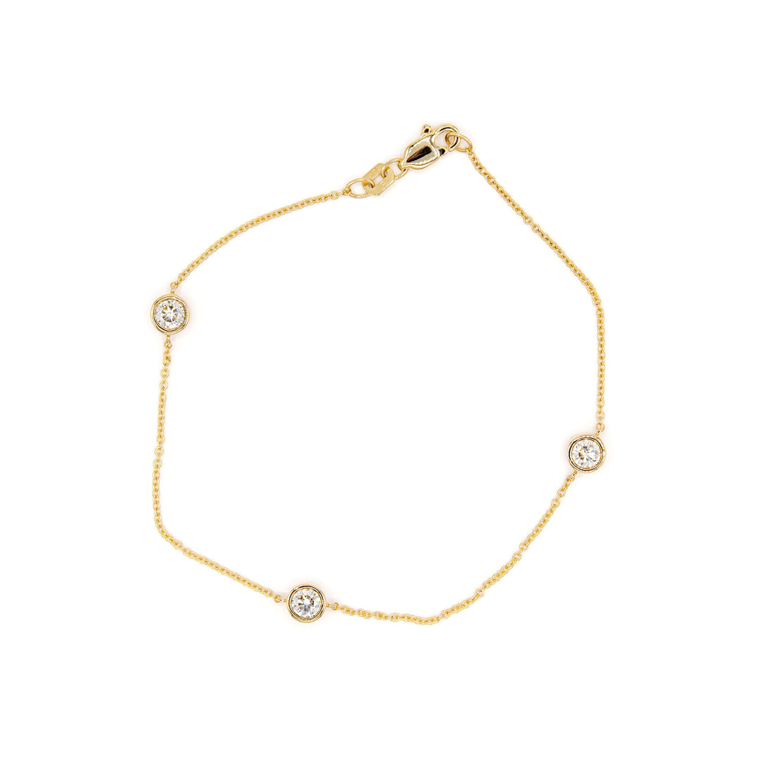 Víya Round Diamond 3-Stone Bezel Tennis Bracelet Yellow Gold 14K