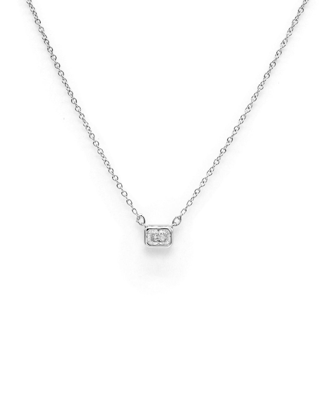 Radiant Diamond Bezel Pendant White Gold 14K