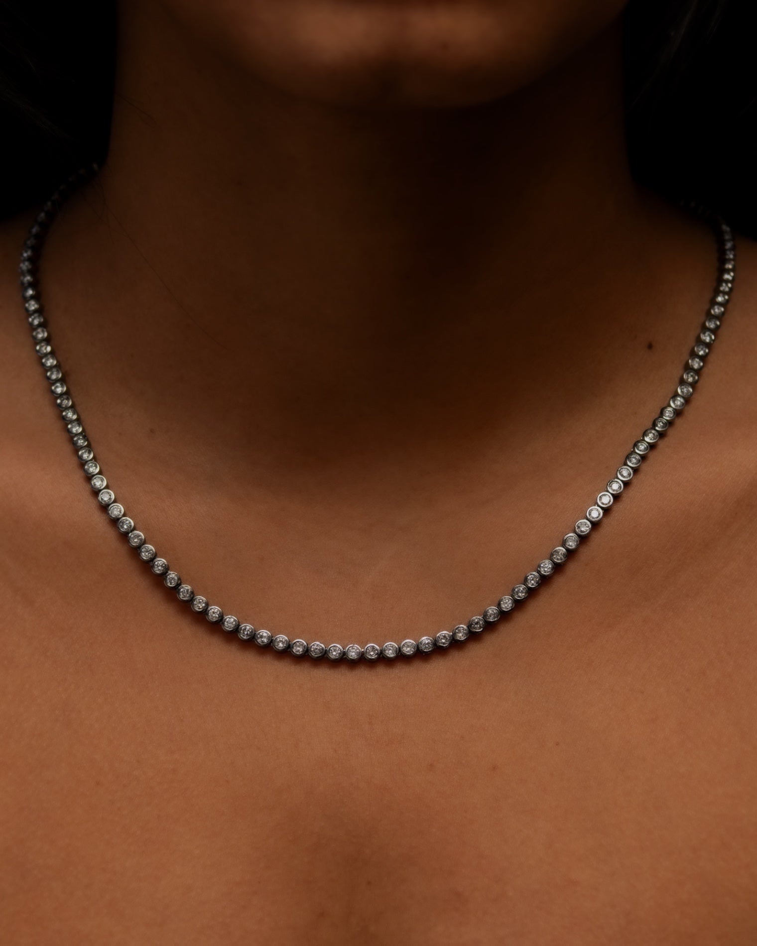 Moonrock Grey Diamond Tennis Necklace – Víya Jewelry