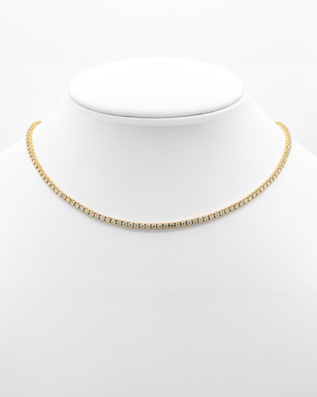 Round Diamond Tennis Choker Necklace Yellow Gold
