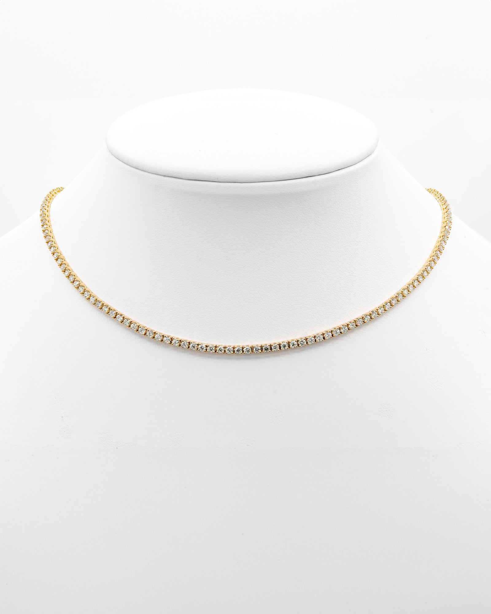 Round Diamond Tennis Choker Necklace Yellow Gold