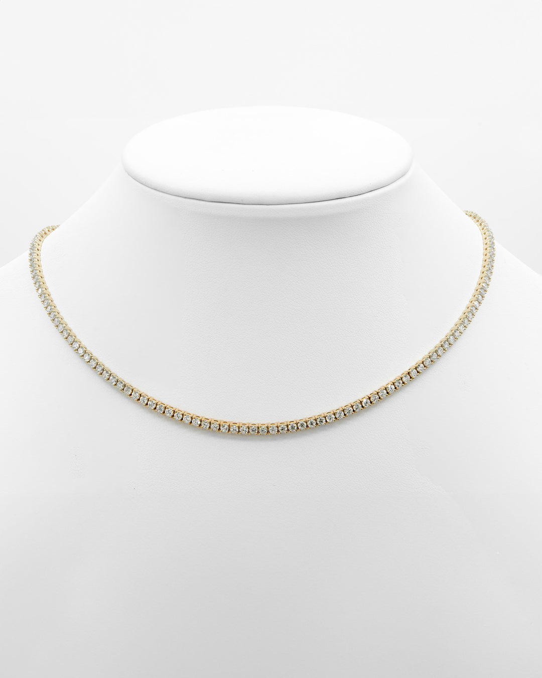 Round Diamond Tennis Choker Necklace Yellow Gold