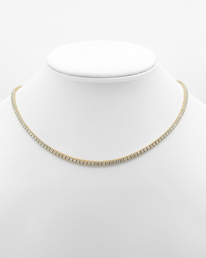 Round Diamond Tennis Choker Necklace Yellow Gold