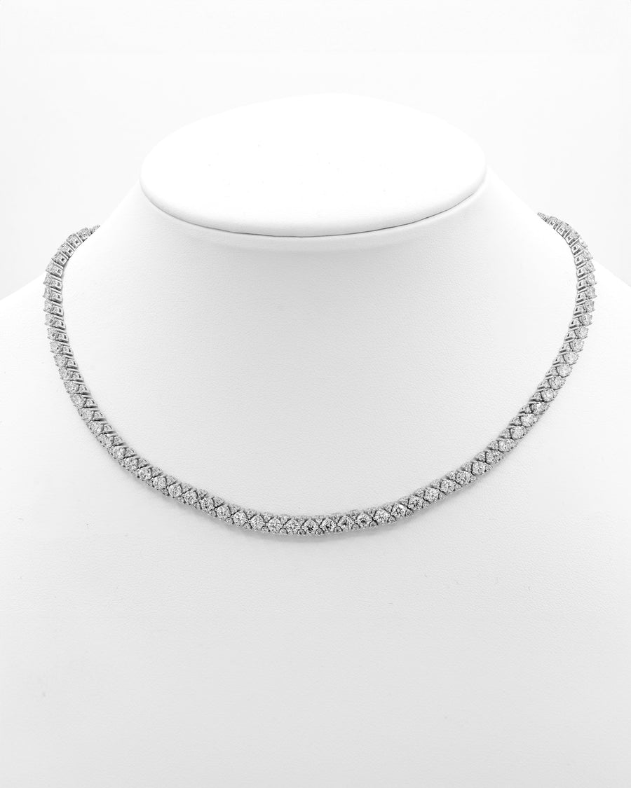 Round Diamond Three Row Choker Necklace White Gold