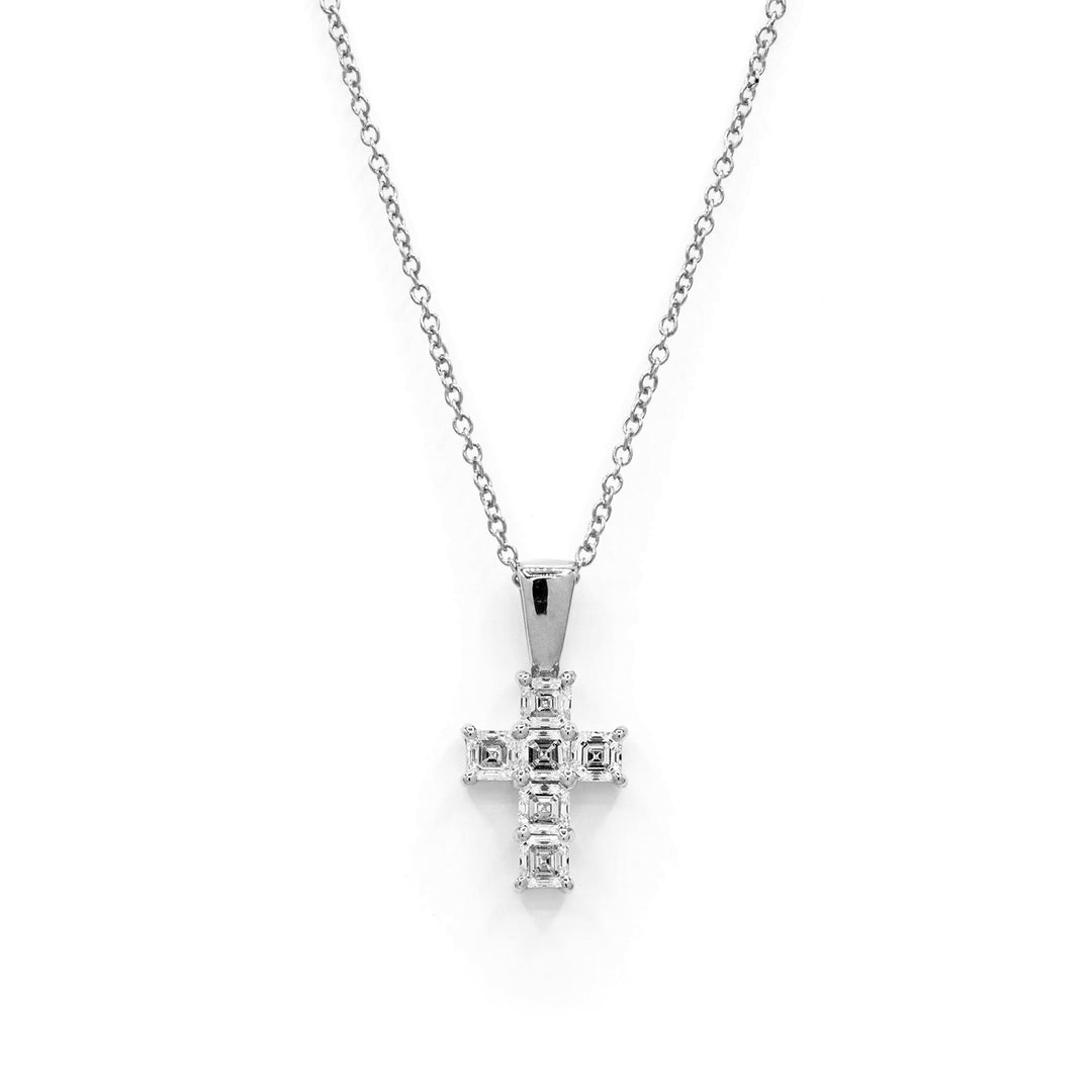 Víya Asscher Diamond Cross Pendant Small 14K White Gold