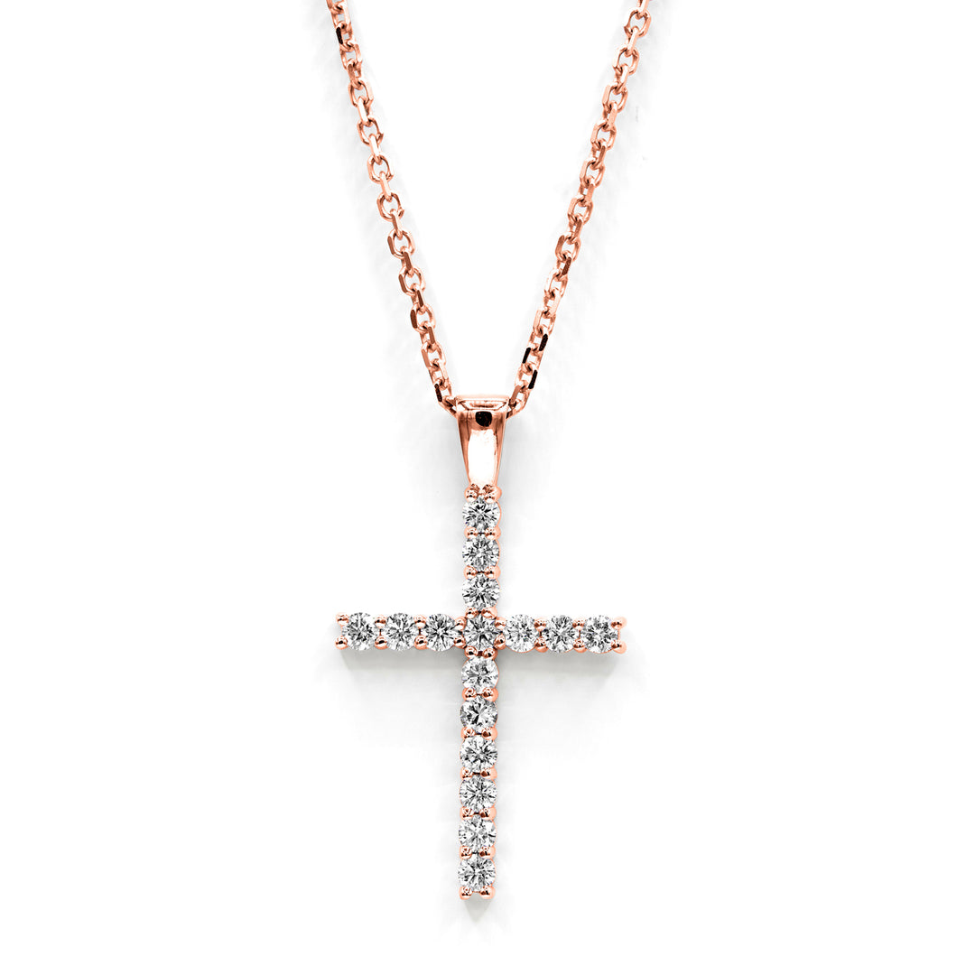 Víya Round Diamond Classic Cross Pendant Large 14K Rose Gold