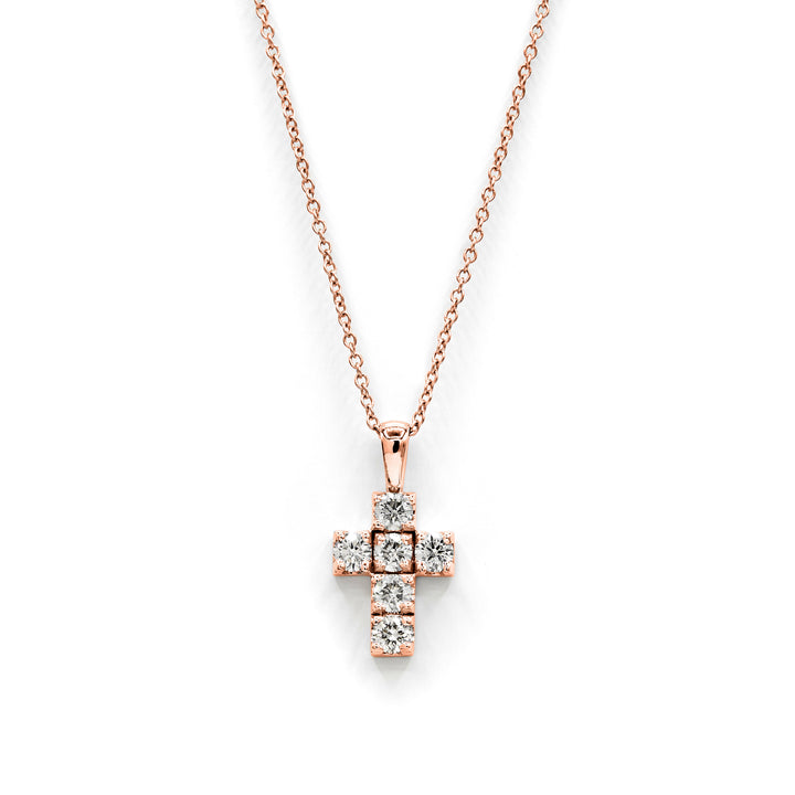 Víya Round Diamond Boxy Cross Pendant Small 14K Rose Gold