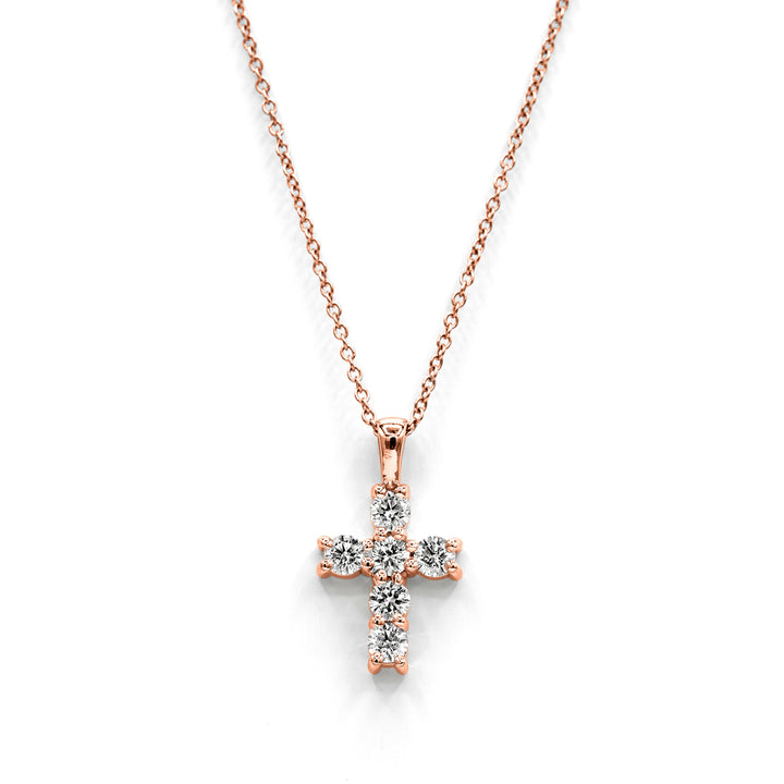 Víya Round Diamond Classic Cross Pendant Small 14K Rose Gold