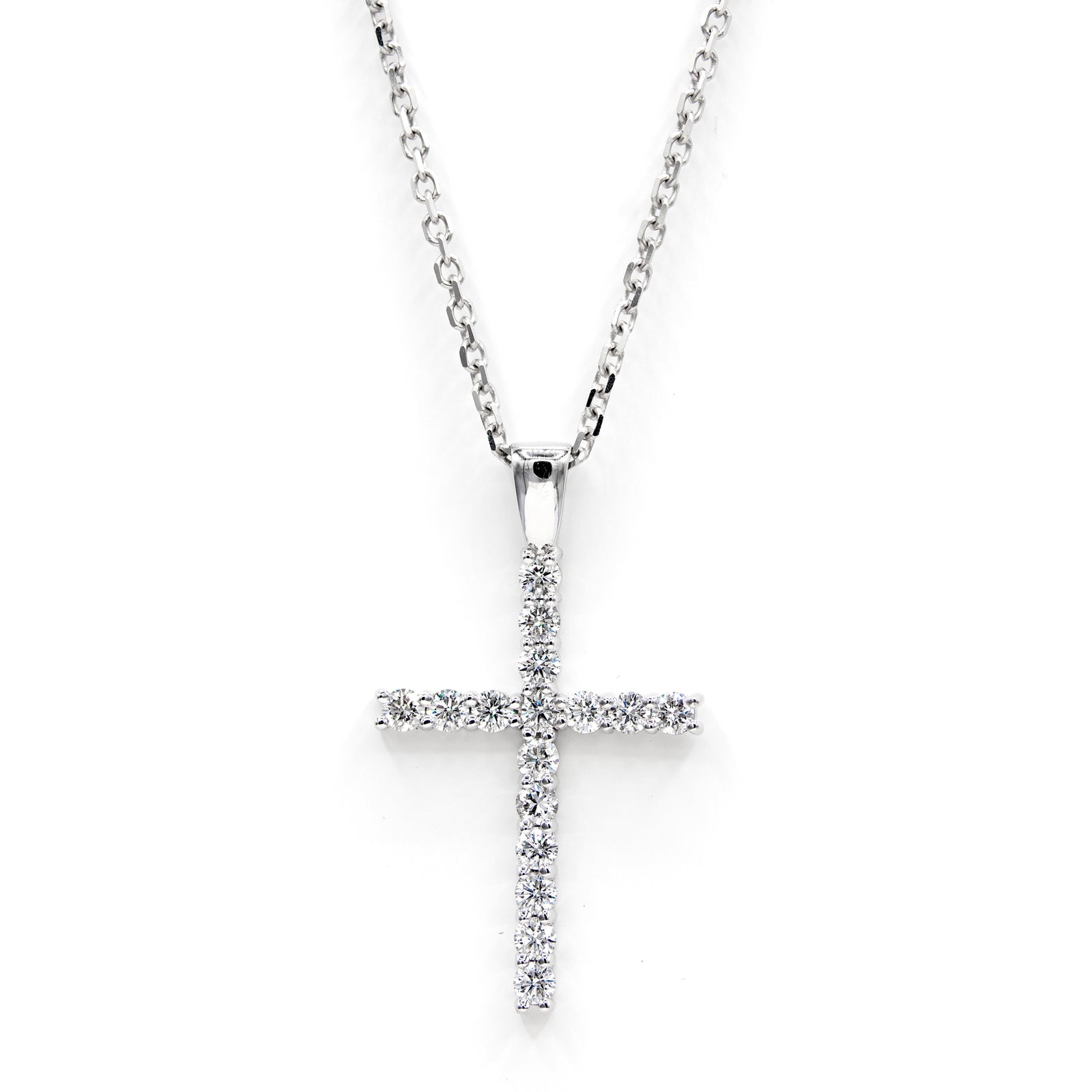 Víya Round Diamond Classic Cross Pendant Large 14K White Gold