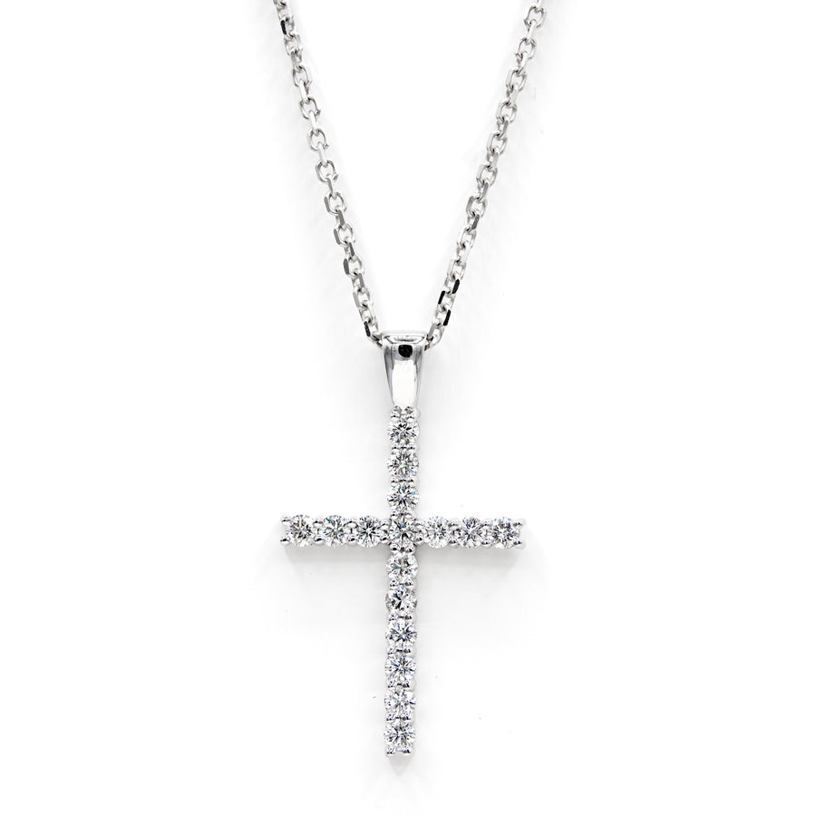 Víya Round Diamond Classic Cross Pendant Large 14K White Gold