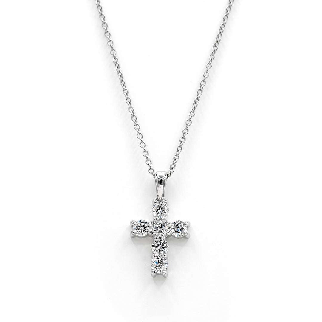 Víya Round Diamond Classic Cross Pendant Small 14K White Gold