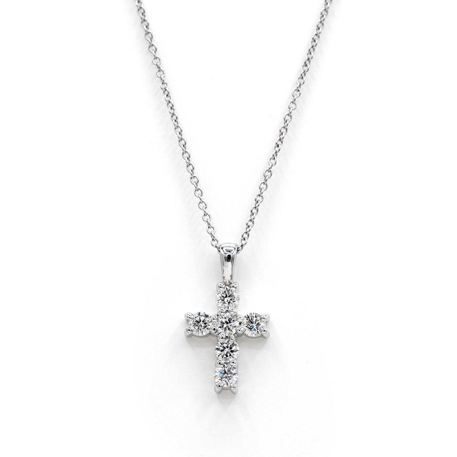 Víya Round Diamond Classic Cross Pendant Small 14K White Gold