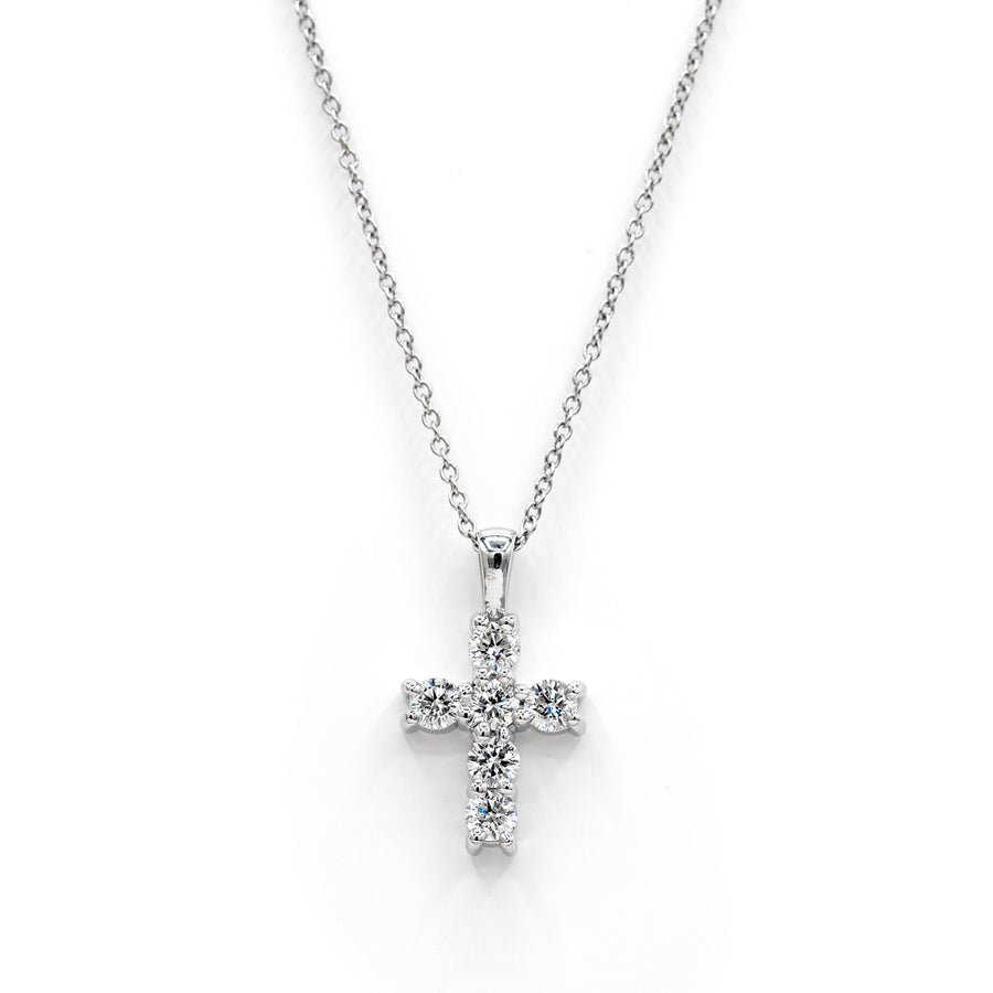 Víya Round Diamond Classic Cross Pendant Small 14K White Gold