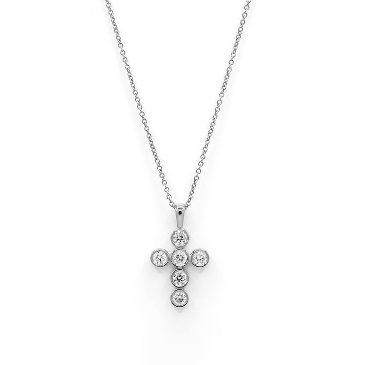 Víya Round Diamond Bezel Cross Pendant Small 14K White Gold
