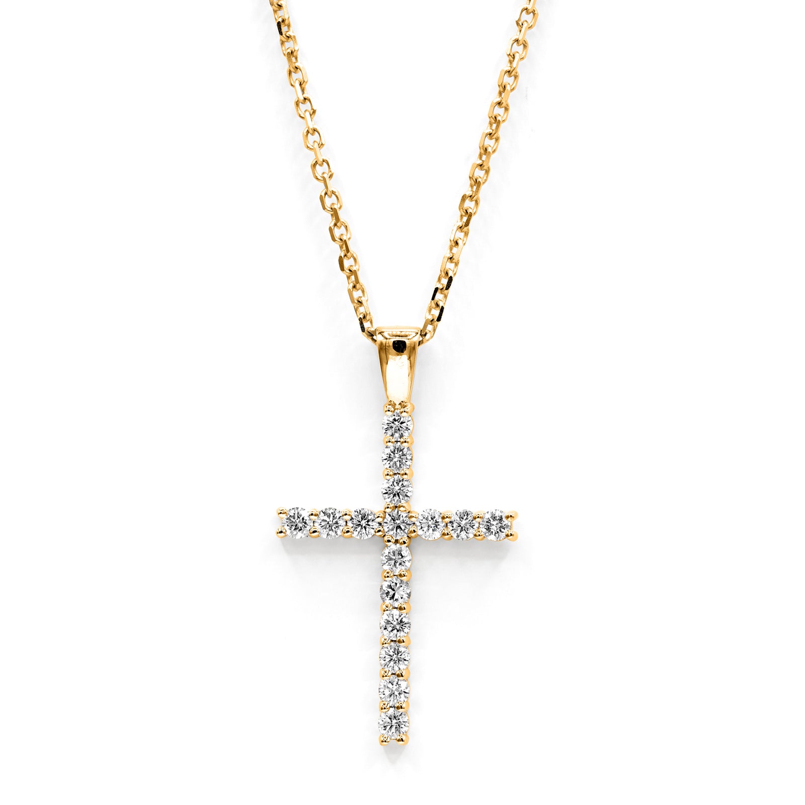 Víya Round Diamond Classic Cross Pendant Large 14K Yellow Gold