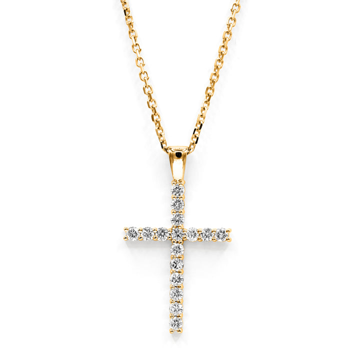 Víya Round Diamond Classic Cross Pendant Large 14K Yellow Gold