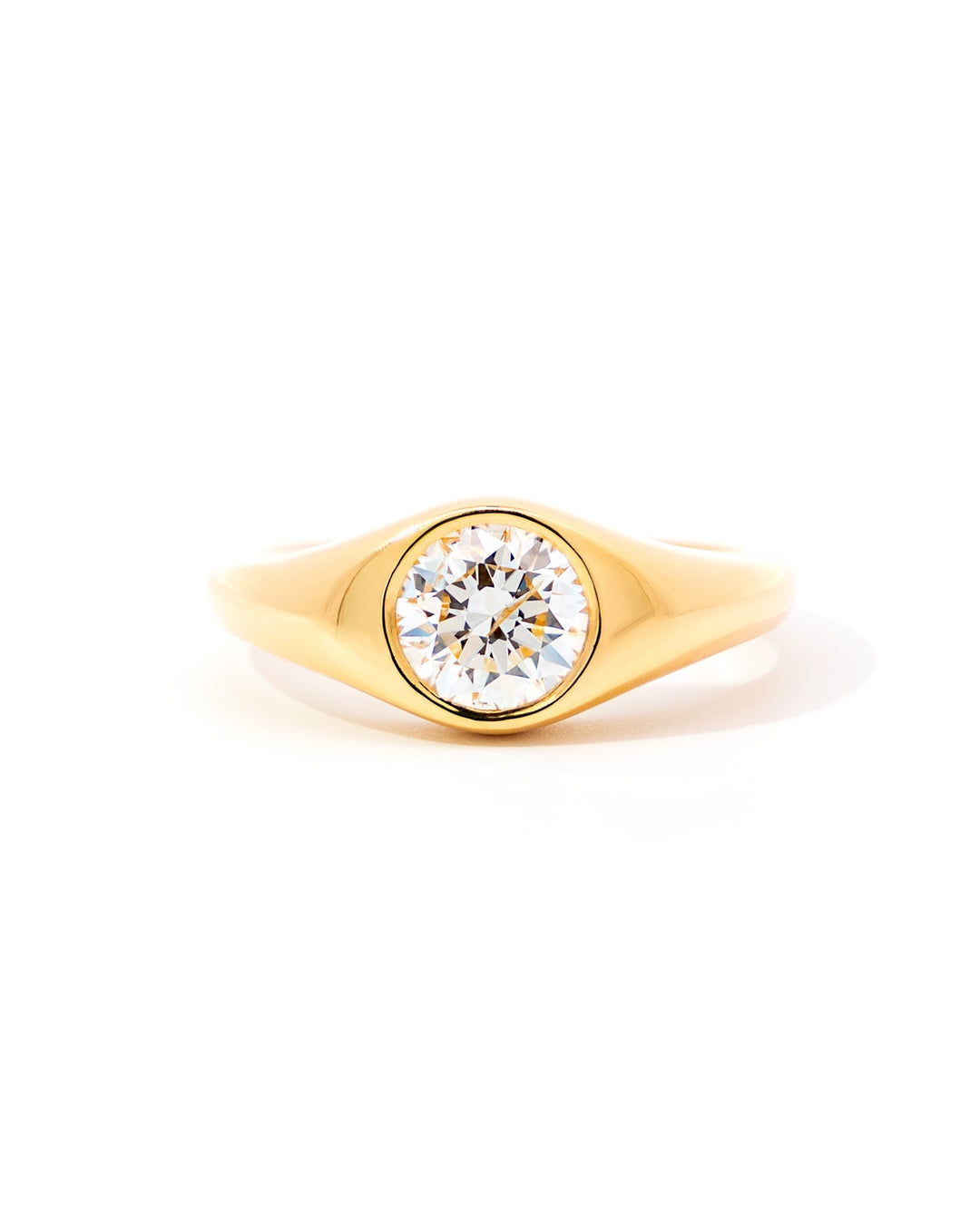 Solitaire Round Diamond Signet Style Engagement Ring