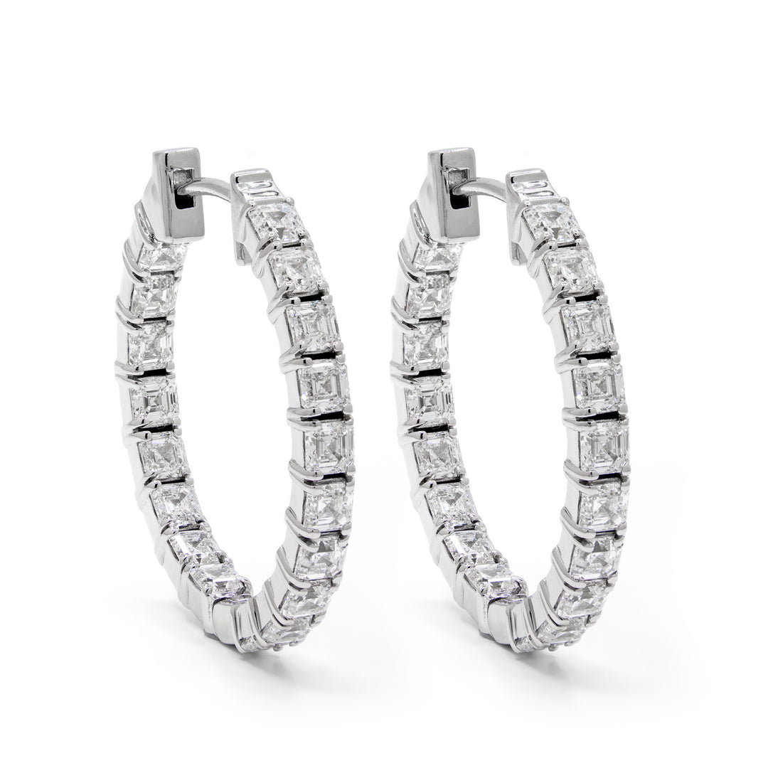 Asscher Diamond Eternity Hoop Earrings White Gold