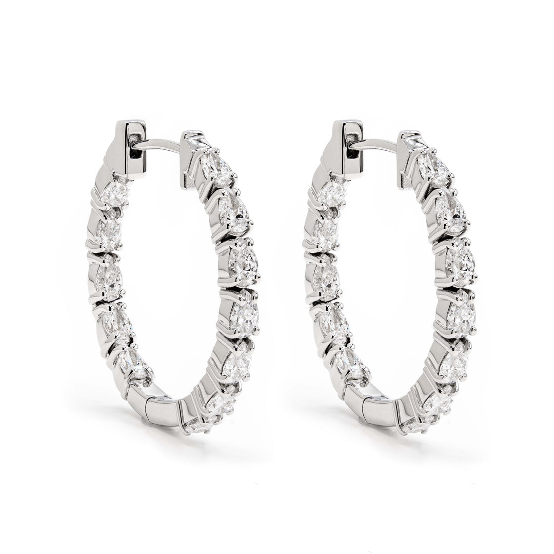 Pear Diamond Eternity Hoop Earrings White Gold