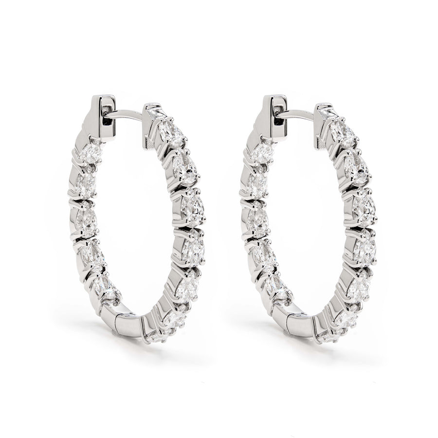 Pear Diamond Eternity Hoop Earrings White Gold
