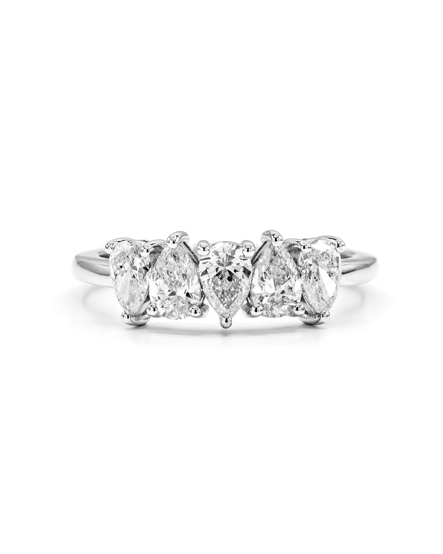 Pear Diamond Alternating "5-Stone" 1 Carat White Gold Ring  
