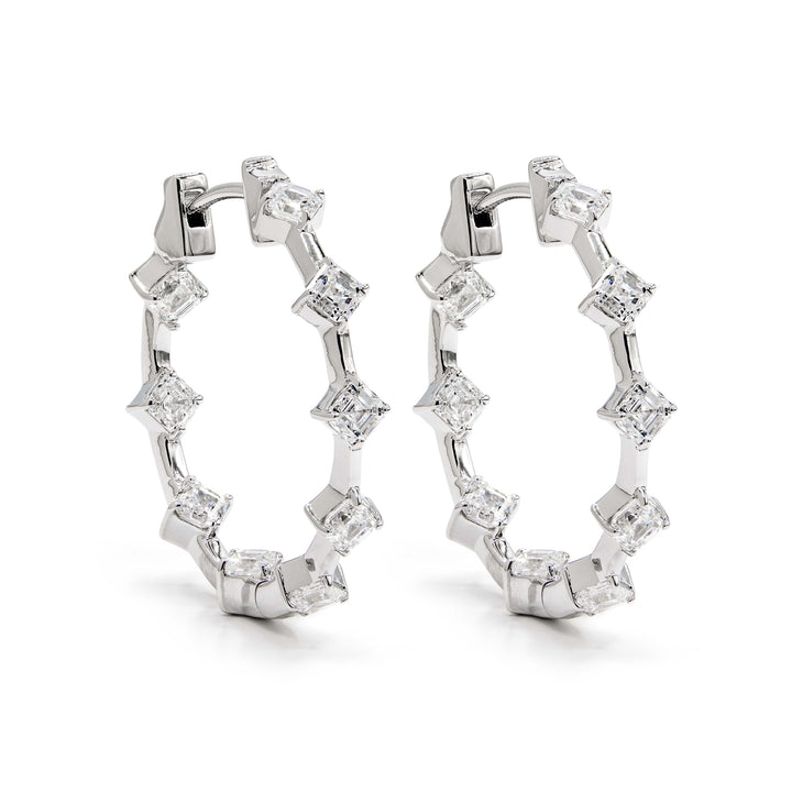 Asscher Diamond Wire Eternity Hoop Earrings White Gold